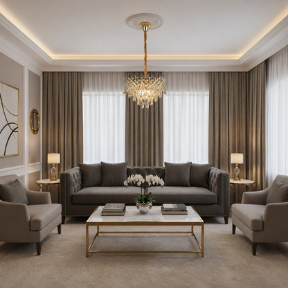 Crystal Chandelier MONARCH Elegance 3xE14, Διάμετρος 50cm, Ύψος 35cm, Γυαλιστερό Χρυσό, Ρυθμιζόμενο Ύψος, Κομψή σχεδίαση