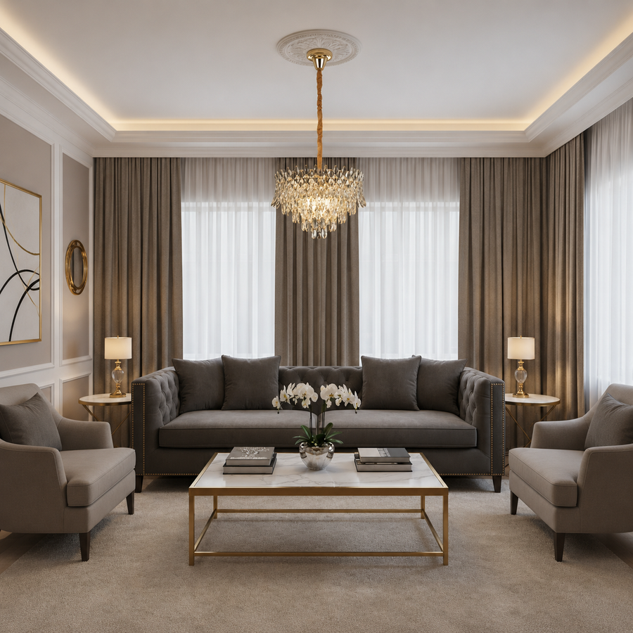 Crystal Chandelier MONARCH Elegance 3xE14, Διάμετρος 50cm, Ύψος 35cm, Γυαλιστερό Χρυσό, Ρυθμιζόμενο Ύψος, Κομψή σχεδίαση