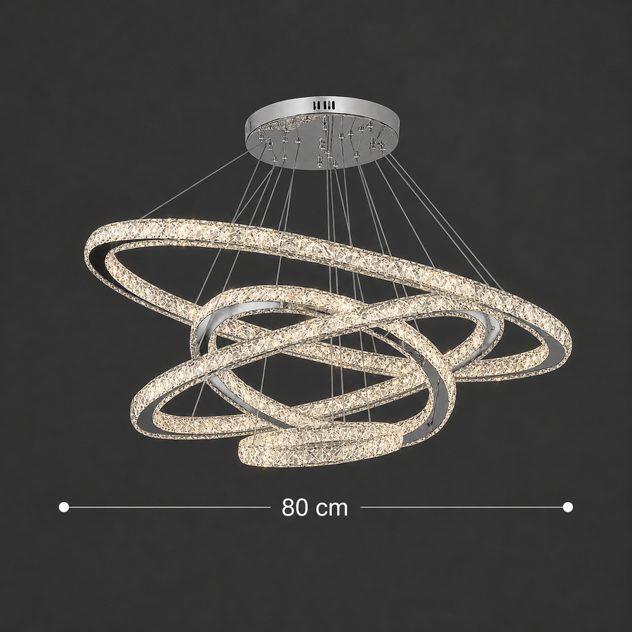 Φωτεινός πολυέλαιος PRISM LED, κρύσταλλο και μέταλλο, 210W, 4 κύκλοι, με δυνατότητα ρύθμισης ρύθμισης, κρύο/θερμό/ουδέτερο φως, πολυτελής φωτισμός