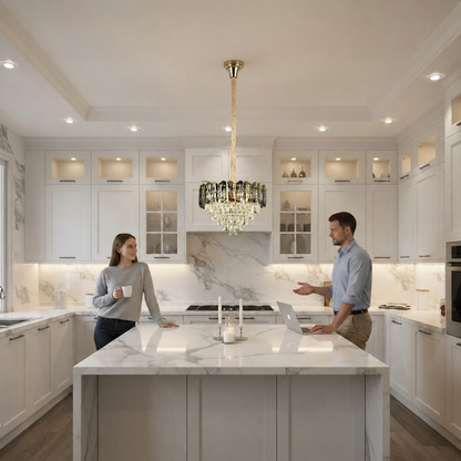 Crystal Chandelier AURUM Nobile 9xE14, Διάμετρος 40cm, Ύψος 30cm, Γυαλιστερό Χρυσό, Ρυθμιζόμενο Ύψος, Κομψή σχεδίαση