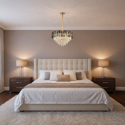 Crystal Chandelier AURUM Nobile 9xE14, Διάμετρος 40cm, Ύψος 30cm, Γυαλιστερό Χρυσό, Ρυθμιζόμενο Ύψος, Κομψή σχεδίαση