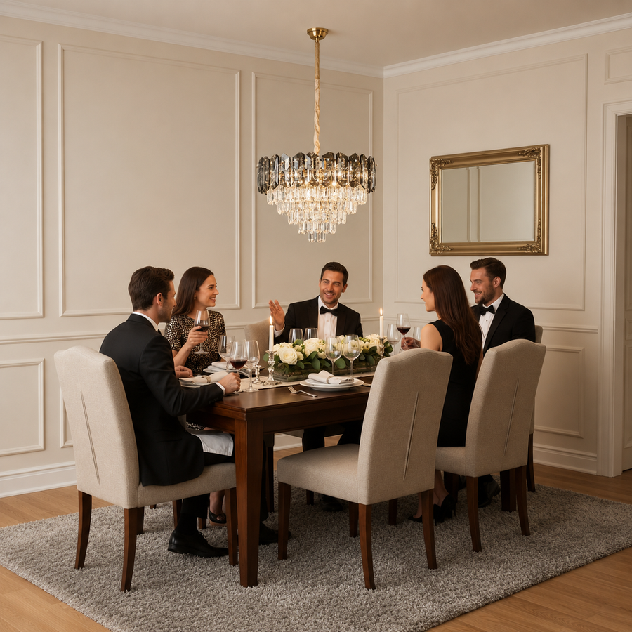 Crystal Chandelier AURUM Elegance 9xE14, Διάμετρος 50cm, Ύψος 35cm, Γυαλιστερό Χρυσό, Ρυθμιζόμενο Ύψος, Κομψή σχεδίαση