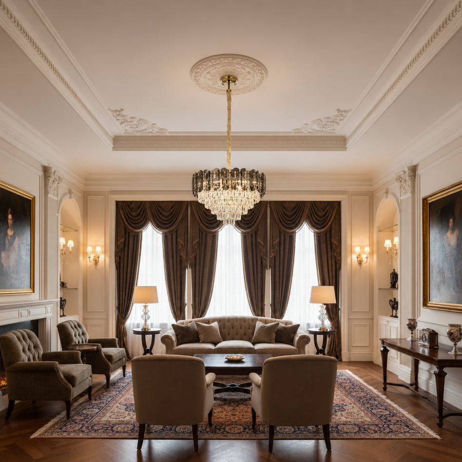 Crystal Chandelier AURUM Elegance 9xE14, Διάμετρος 50cm, Ύψος 35cm, Γυαλιστερό Χρυσό, Ρυθμιζόμενο Ύψος, Κομψή σχεδίαση