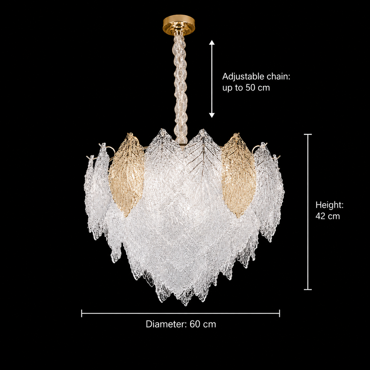 Crystal Chandelier LACE Elegance 9xE14, Διάμετρος 50cm, Ύψος 36cm, Γυαλιστερό χρυσό, Ρυθμιζόμενο ύψος, Κομψή σχεδίαση Crystal Chandelier Προεπιλεγμένος τίτλος Alessandro Design