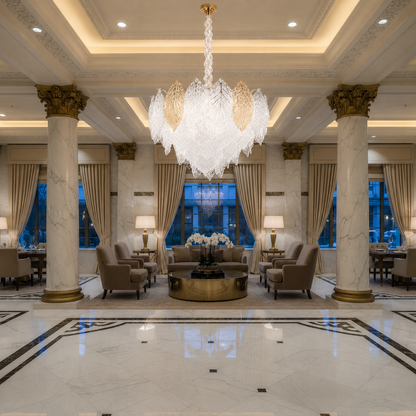 Crystal Chandelier LACE Elegance 9xE14, Διάμετρος 50cm, Ύψος 36cm, Γυαλιστερό χρυσό, Ρυθμιζόμενο ύψος, Κομψή σχεδίαση Crystal Chandelier Προεπιλεγμένος τίτλος Alessandro Design