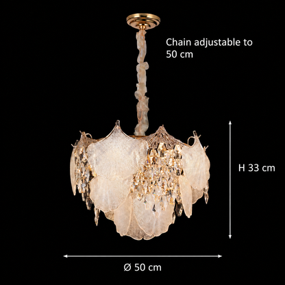 Crystal Chandelier LUXE Elegance 9xE14, Διάμετρος 50cm, Ύψος 33cm, Γυαλιστερό χρυσό, Ρυθμιζόμενο ύψος, Κομψή σχεδίαση Crystal Chandeliers Προεπιλεγμένος τίτλος Alessandro Design
