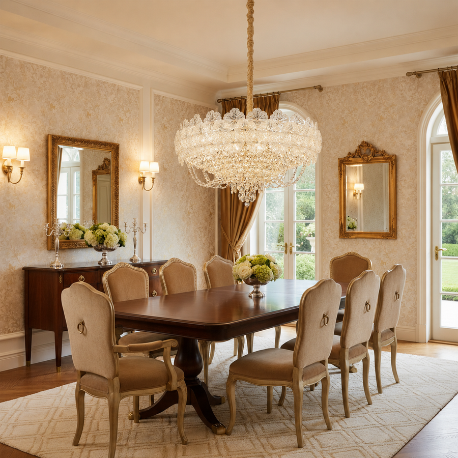 Crystal Chandelier CROWN Elegance 9xE14, Διάμετρος 50cm, Ύψος 41cm, Γυαλιστερό χρυσό, Ρυθμιζόμενο ύψος, Κομψή σχεδίαση Crystal Chandelier Προεπιλεγμένος τίτλος Alessandro Design