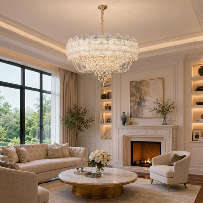 Crystal Chandelier CROWN Elegance 9xE14, Διάμετρος 50cm, Ύψος 41cm, Γυαλιστερό χρυσό, Ρυθμιζόμενο ύψος, Κομψή σχεδίαση Crystal Chandelier Προεπιλεγμένος τίτλος Alessandro Design