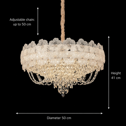 Crystal Chandelier CROWN Elegance 9xE14, Διάμετρος 50cm, Ύψος 41cm, Γυαλιστερό χρυσό, Ρυθμιζόμενο ύψος, Κομψή σχεδίαση Crystal Chandelier Προεπιλεγμένος τίτλος Alessandro Design