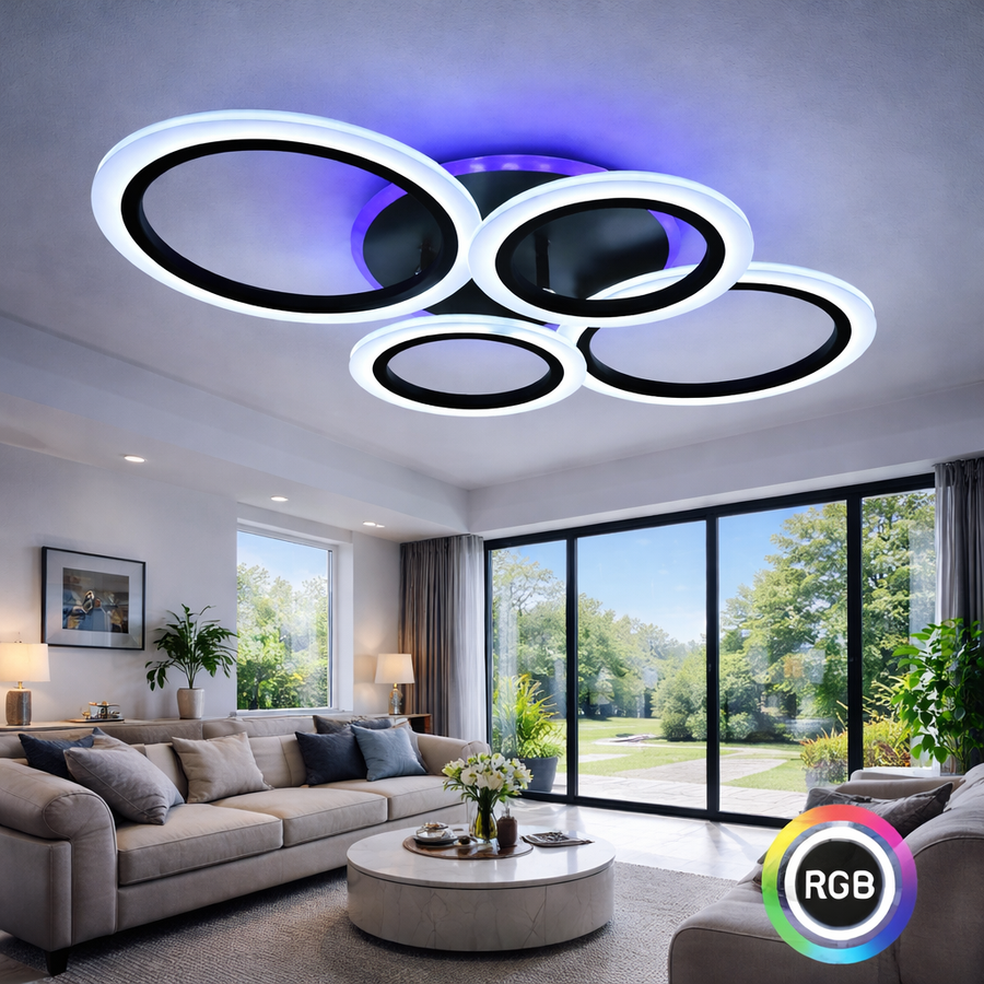 Πολυέλαιος LED με τηλεχειριστήριο BETTY 44W, 4 Κύκλοι, Κρύο/Ζεστό/Ουδέτερο φως, Ρυθμιζόμενο, Μαύρο