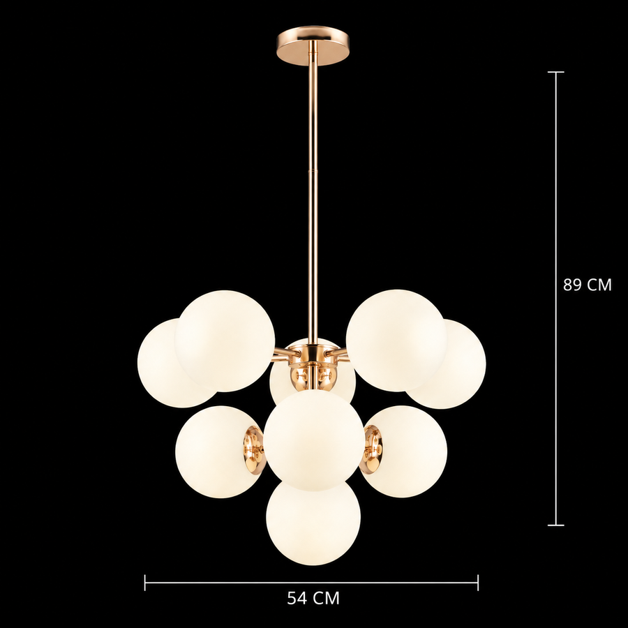 Lustra LED si plastic rotomulat ORBS Magno, 54cm, 9xE27, Globuri, Auriu