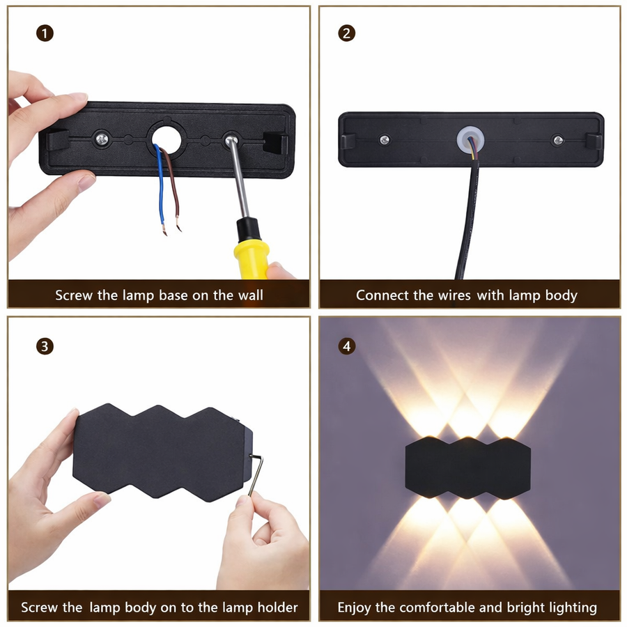 Ellis Εξωτερικό φως τοίχου LED, 6W, 6 πηγές φωτός, θερμό φως, μαύρο