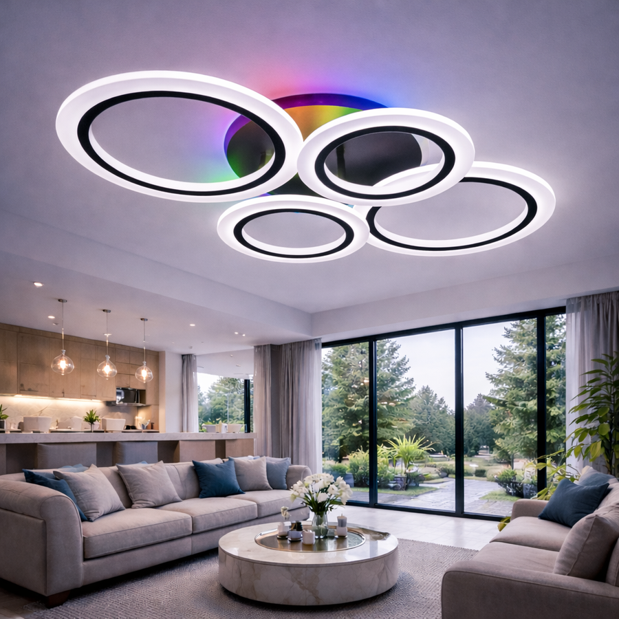 Πολυέλαιος LED με τηλεχειριστήριο BETTY 44W, 4 Κύκλοι, Κρύο/Ζεστό/Ουδέτερο φως, Ρυθμιζόμενο, Μαύρο