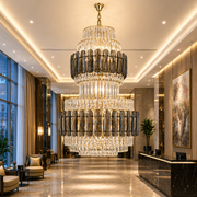 Candelabru Cristal VELIOR Supremo 40xE14, D100 cm, Auriu, Inaltime Reglabila, Metal si Cristal