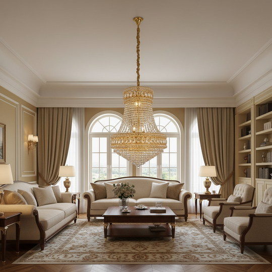 Crystal Chandelier EMPIRE Eleganza 10xE14, D50 cm, Χρυσό, Ρυθμιζόμενο Ύψος, Metal and Crystal Crystal Chandeliers Προεπιλεγμένος τίτλος Alessandro Design