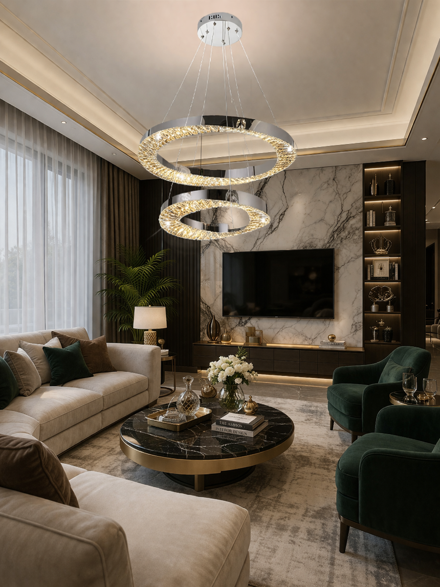 Πολυέλαιος LED CC31212/60X40CH, Διάμετρος 40+60 cm, Ύψος 120 cm, IP20, Κρύο/Ουδέτερο/Θερμό φως, Ρυθμιζόμενο, Ασημί, Κρύσταλλο, Χάλυβας