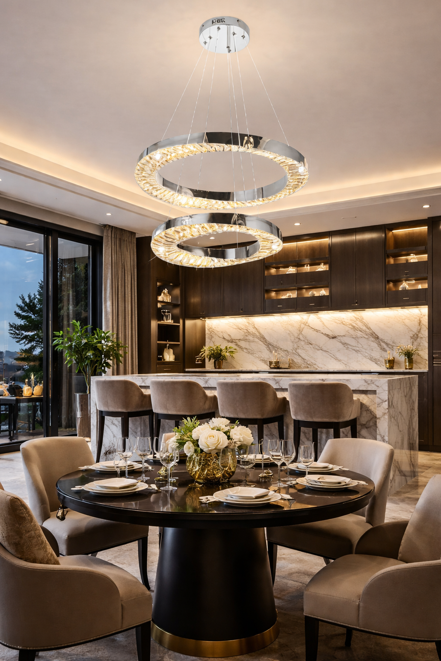 Πολυέλαιος LED CC31212/60X40CH, Διάμετρος 40+60 cm, Ύψος 120 cm, IP20, Κρύο/Ουδέτερο/Θερμό φως, Ρυθμιζόμενο, Ασημί, Κρύσταλλο, Χάλυβας