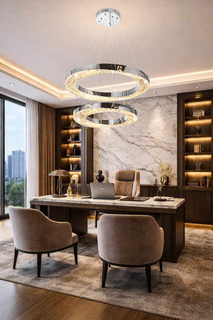 Πολυέλαιος LED CC31212/60X40CH, Διάμετρος 40+60 cm, Ύψος 120 cm, IP20, Κρύο/Ουδέτερο/Θερμό φως, Ρυθμιζόμενο, Ασημί, Κρύσταλλο, Χάλυβας