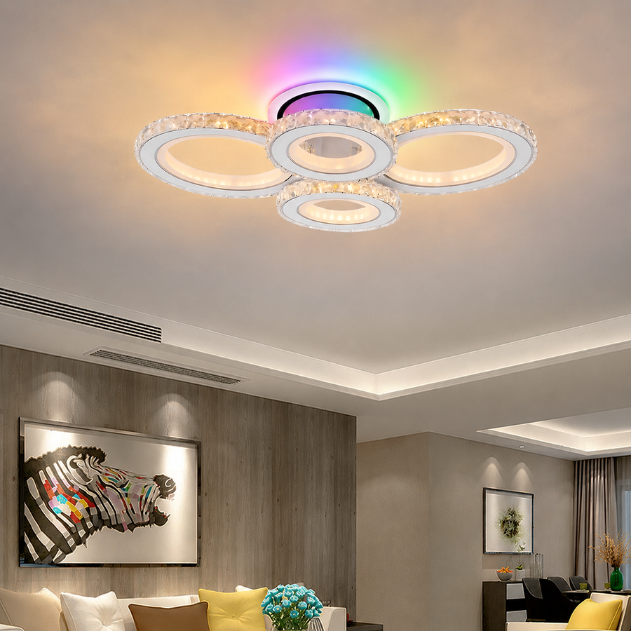 Lustra LED cu telecomanda si cristal NOVA ROTONDA RGB 82W, 4 Cercuri, lumina Rece/Calda/Neutra, Dimabila, Alb Lustre LED cu Telecomanda Default Title Alessandro Design