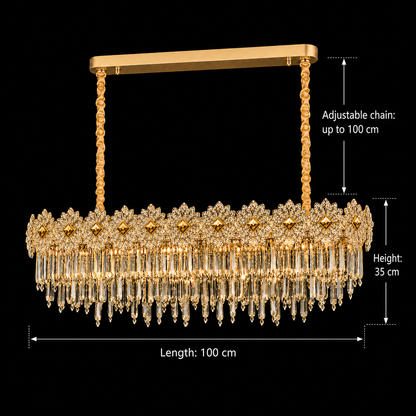 Crystal Chandelier FLEUR Supremo 14xE14, Μέγεθος 100x35 cm, Ύψος 35 cm, Γυαλιστερό Χρυσό, Ρυθμιζόμενο Ύψος, Κομψή σχεδίαση