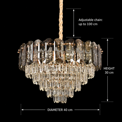 Crystal Chandelier AURUM Nobile 9xE14, Διάμετρος 40cm, Ύψος 30cm, Γυαλιστερό Χρυσό, Ρυθμιζόμενο Ύψος, Κομψή σχεδίαση