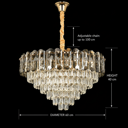 Crystal Chandelier AURUM Magno 12xE14, Διάμετρος 60cm, Ύψος 40cm, Γυαλιστερό Χρυσό, Ρυθμιζόμενο Ύψος, Κομψή σχεδίαση