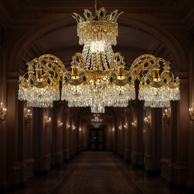 Crystal Chandelier Regalis 11x E14, Διάμετρος 85cm, Γυαλιστερό Χρυσό, Ρυθμιζόμενο Ύψος, Μέταλλο και Κρύσταλλο
