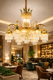 Crystal Chandelier Regalis 11x E14, Διάμετρος 85cm, Γυαλιστερό Χρυσό, Ρυθμιζόμενο Ύψος, Μέταλλο και Κρύσταλλο