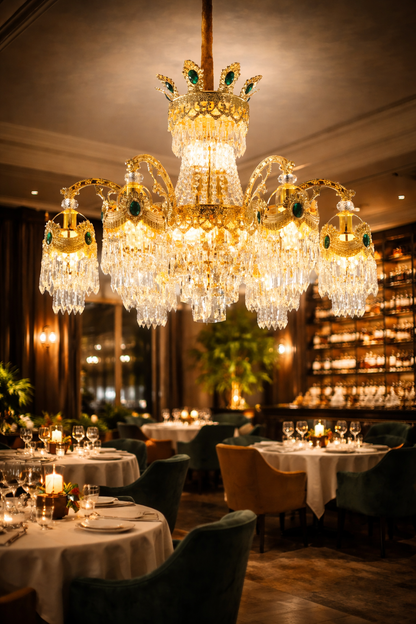 Crystal Chandelier Regalis 11x E14, Διάμετρος 85cm, Γυαλιστερό Χρυσό, Ρυθμιζόμενο Ύψος, Μέταλλο και Κρύσταλλο