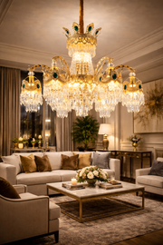 Crystal Chandelier Regalis 11x E14, Διάμετρος 85cm, Γυαλιστερό Χρυσό, Ρυθμιζόμενο Ύψος, Μέταλλο και Κρύσταλλο