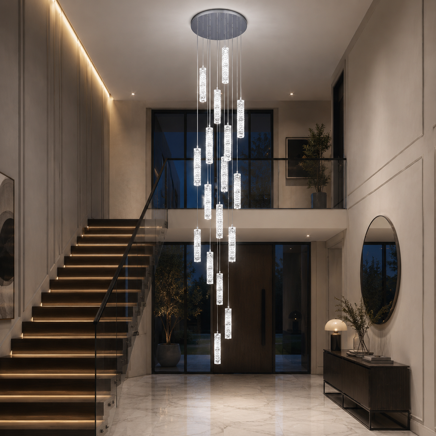 LED Crystal Chandelier AMIRI 82W Chrome, Warm/Neutral/Cold Light 3000K/4000K/6000K Amiri, Διάμετρος 40cm x Ύψος 300cm, Κρύσταλλο και μέταλλο