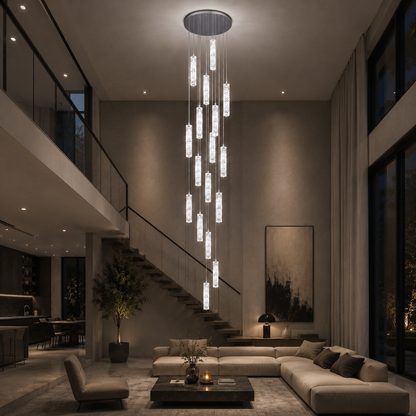 LED Crystal Chandelier AMIRI 82W Chrome, Warm/Neutral/Cold Light 3000K/4000K/6000K Amiri, Διάμετρος 40cm x Ύψος 300cm, Κρύσταλλο και μέταλλο