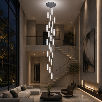 LED Crystal Chandelier AMIRI 82W Chrome, Warm/Neutral/Cold Light 3000K/4000K/6000K Amiri, Διάμετρος 40cm x Ύψος 300cm, Κρύσταλλο και μέταλλο
