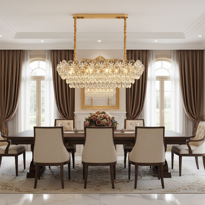Crystal Chandelier JARDIN Supremo 12xE14, Μέγεθος 100x35 cm, Ύψος 35 cm, Γυαλιστερό χρυσό, Ρυθμιζόμενο ύψος, Κομψή σχεδίαση Crystal Chandelier Προεπιλεγμένος τίτλος Alessandro Design