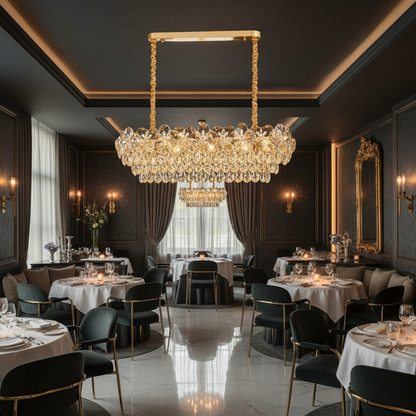 Crystal Chandelier JARDIN Supremo 12xE14, Μέγεθος 100x35 cm, Ύψος 35 cm, Γυαλιστερό χρυσό, Ρυθμιζόμενο ύψος, Κομψή σχεδίαση Crystal Chandelier Προεπιλεγμένος τίτλος Alessandro Design
