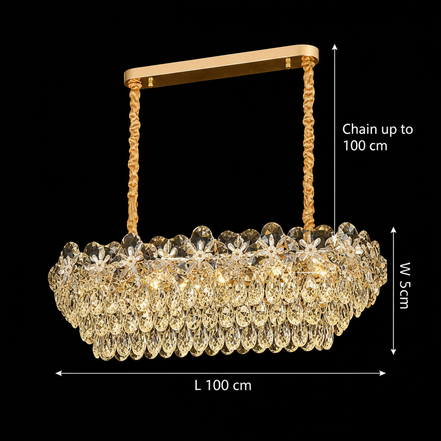 Crystal Chandelier JARDIN Supremo 12xE14, Μέγεθος 100x35 cm, Ύψος 35 cm, Γυαλιστερό χρυσό, Ρυθμιζόμενο ύψος, Κομψή σχεδίαση Crystal Chandelier Προεπιλεγμένος τίτλος Alessandro Design