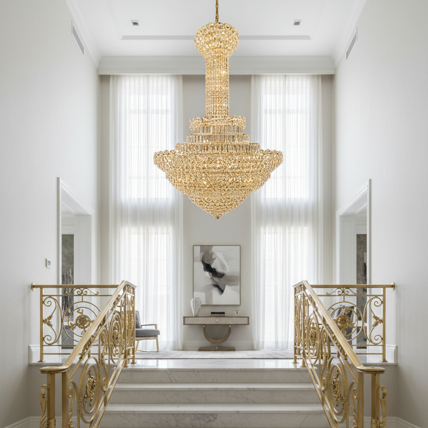 Crystal Chandelier PALAIS Grande 65xE14, Διάμετρος 150cm, Ύψος 240cm, Γυαλιστερό χρυσό, Ρυθμιζόμενο ύψος, Κομψή σχεδίαση Crystal Chandelier Προεπιλεγμένος τίτλος Alessandro Design