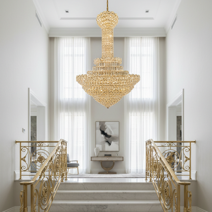 Crystal Chandelier PALAIS Grande 65xE14, Διάμετρος 150cm, Ύψος 240cm, Γυαλιστερό χρυσό, Ρυθμιζόμενο ύψος, Κομψή σχεδίαση Crystal Chandelier Προεπιλεγμένος τίτλος Alessandro Design