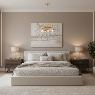 Crystal Chandelier LEAF Elegance, Φ50cm, 6xE14, Χρυσό, Μέταλλο και Κρύσταλλο