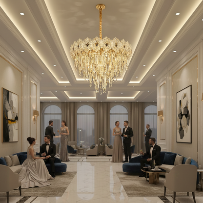 Crystal Chandelier FLEUR Magno 12xE14, Διάμετρος 60cm, Ύψος 45cm, Γυαλιστερό χρυσό, Ρυθμιζόμενο ύψος, Κομψή σχεδίαση Crystal Chandelier Προεπιλεγμένος τίτλος Alessandro Design