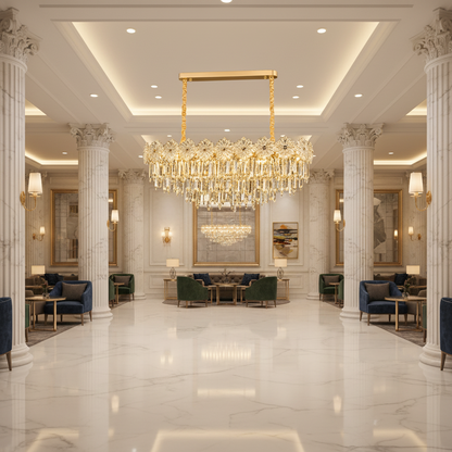 Crystal Chandelier FLEUR Supremo 14xE14, Μέγεθος 100x35 cm, Ύψος 35 cm, Γυαλιστερό Χρυσό, Ρυθμιζόμενο Ύψος, Κομψή σχεδίαση