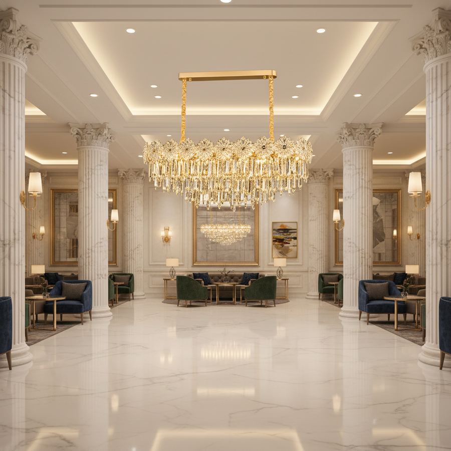 Crystal Chandelier FLEUR Supremo 14xE14, Μέγεθος 100x35 cm, Ύψος 35 cm, Γυαλιστερό Χρυσό, Ρυθμιζόμενο Ύψος, Κομψή σχεδίαση