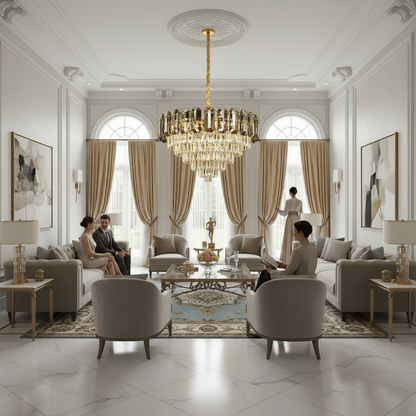 Crystal Chandelier AURUM Magno 12xE14, Διάμετρος 60cm, Ύψος 40cm, Γυαλιστερό χρυσό, Ρυθμιζόμενο ύψος, Κομψή σχεδίαση Crystal Chandelier Προεπιλεγμένος τίτλος Alessandro Design