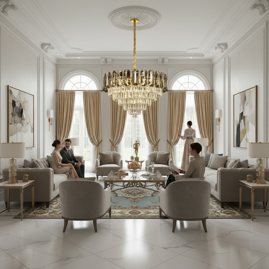 Crystal Chandelier AURUM Magno 12xE14, Διάμετρος 60cm, Ύψος 40cm, Γυαλιστερό χρυσό, Ρυθμιζόμενο ύψος, Κομψή σχεδίαση Crystal Chandelier Προεπιλεγμένος τίτλος Alessandro Design