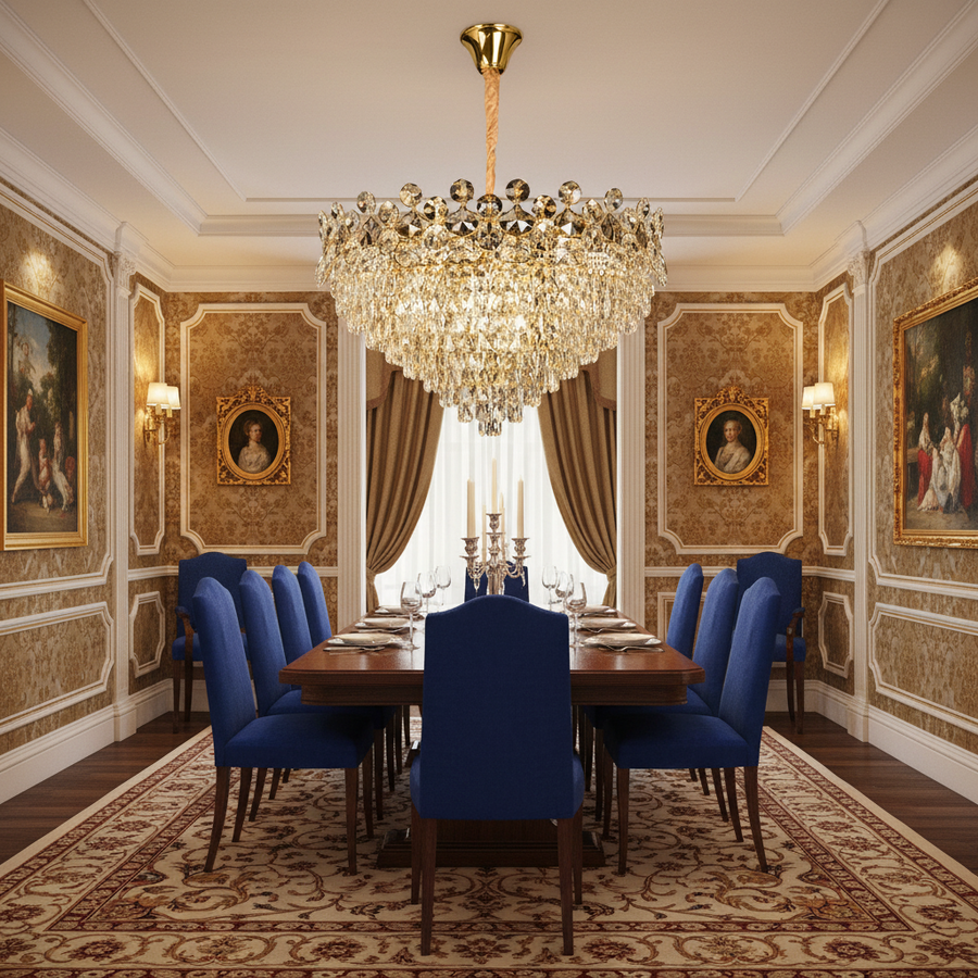 Crystal Chandelier ACE Regalis 22xE14, Διάμετρος 80cm, Ύψος 40cm, Γυαλιστερό χρυσό, Ρυθμιζόμενο ύψος, Κομψή σχεδίαση Crystal Chandelier Προεπιλεγμένος τίτλος Alessandro Design