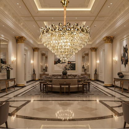 Crystal Chandelier ACE Regalis 22xE14, Διάμετρος 80cm, Ύψος 40cm, Γυαλιστερό χρυσό, Ρυθμιζόμενο ύψος, Κομψή σχεδίαση Crystal Chandelier Προεπιλεγμένος τίτλος Alessandro Design