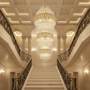 Candelabru Cristal TRIO Regalis 63xE14, Diametru 80cm, Inaltime 260cm, Auriu Lucios, Inaltime Reglabila, Design Elegant