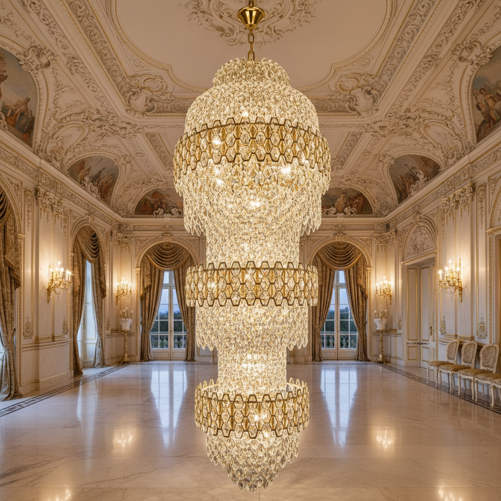 Crystal Chandelier TRIO Magno 49xE14, Διάμετρος 65cm, Ύψος 200cm, Γυαλιστερό χρυσό, Ρυθμιζόμενο ύψος, Κομψή σχεδίαση Crystal Chandeliers Προεπιλεγμένος τίτλος Alessandro Design