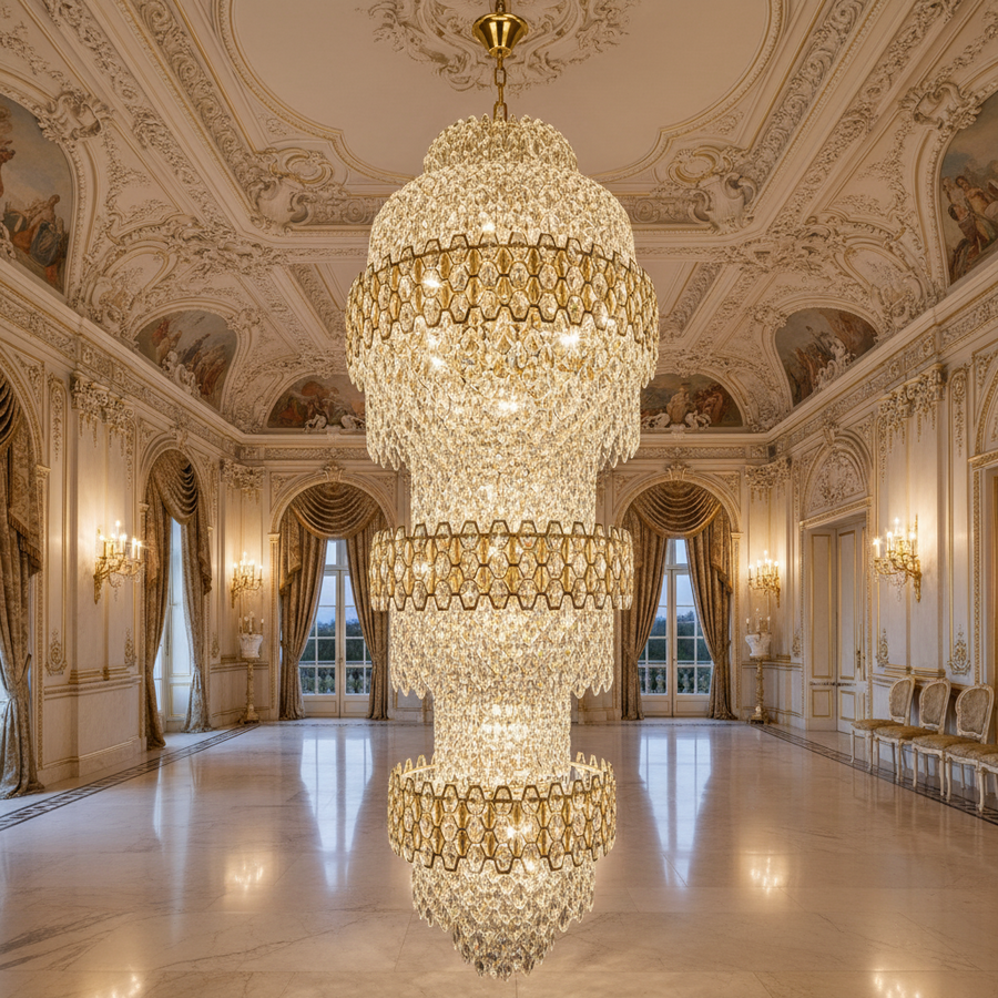 Crystal Chandelier TRIO Magno 49xE14, Διάμετρος 65cm, Ύψος 200cm, Γυαλιστερό χρυσό, Ρυθμιζόμενο ύψος, Κομψή σχεδίαση Crystal Chandeliers Προεπιλεγμένος τίτλος Alessandro Design