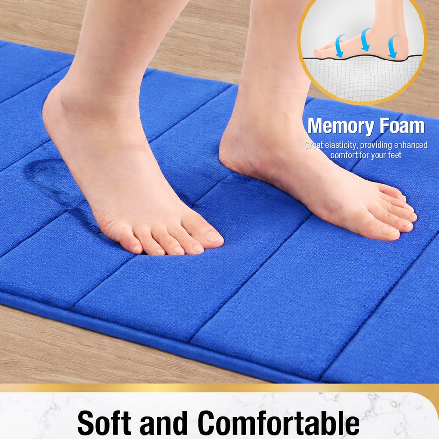 Σετ 3 Χαλάκια Μπάνιου, 50x40 cm, Μπλε, Αντιολισθητικό